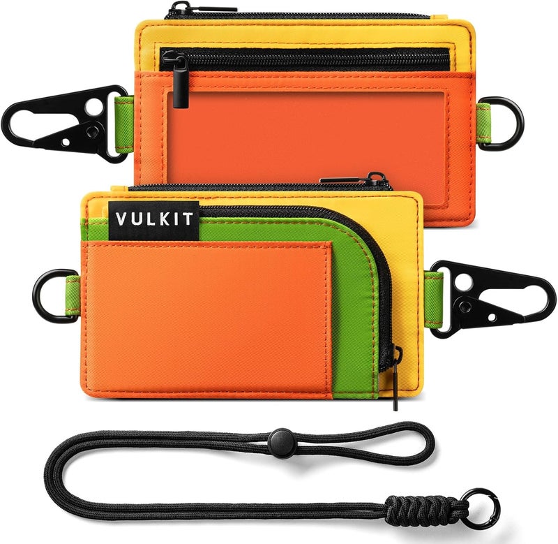 VULKIT Water-Resistant Keychain Wallet with Lanyard for Men and Women, Outdoor Zipper Pouch Wallet with Clear ID Window, for Hiking, Fishing, Skateboard and any Outdoor Activities, Citrus Trail - Image 1
